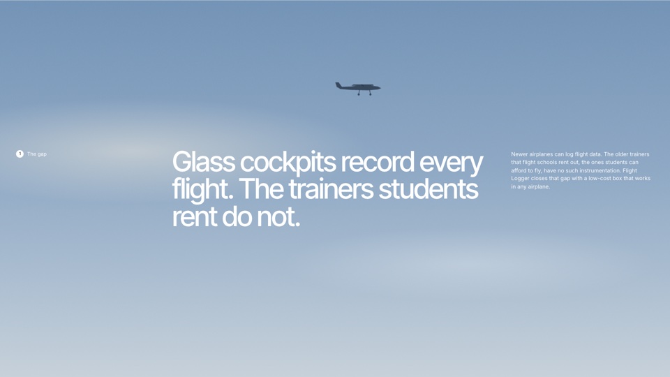 A small trainer airplane over the words: Glass cockpits record every flight. The trainers students rent do not.